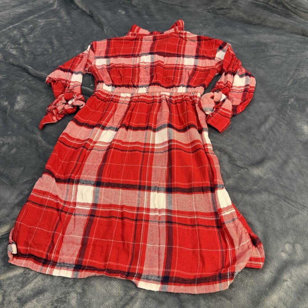 Old Navy Girls Sz XL 14 Plaid Flannel Red Shirt Dress Button-Up W/ Tie Waist - Picture 2 of 10